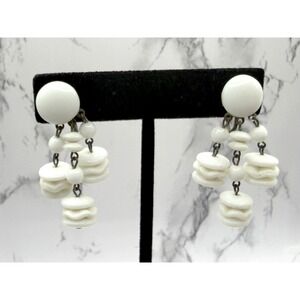 Vintage West Germany Milk Glass Bead Dangle Earrings Screw Back Mid Century